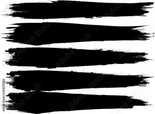 Grunge Paint stripe . Vector brush Stroke . Distressed banner . Black isolated paintbrush collection . Modern Textured shape . Dry border in Black . 