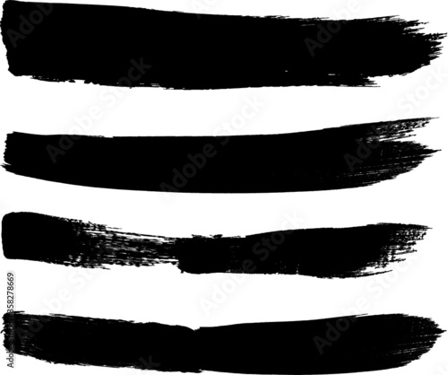 Grunge Paint stripe . Vector brush Stroke . Distressed banner . Black isolated paintbrush collection . Modern Textured shape . Dry border in Black . 