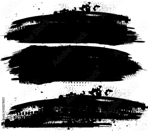 Grunge Paint stripe . Vector brush Stroke . Distressed banner . Black isolated paintbrush collection . Modern Textured shape . Dry border in Black . 