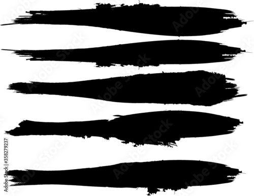 Grunge Paint stripe . Vector brush Stroke . Distressed banner . Black isolated paintbrush collection . Modern Textured shape . Dry border in Black . 