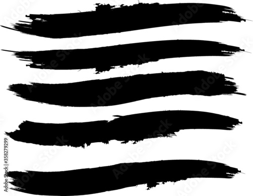 Grunge Paint stripe . Vector brush Stroke . Distressed banner . Black isolated paintbrush collection . Modern Textured shape . Dry border in Black . 