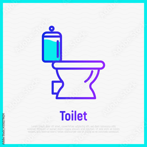 Toilet icon with water in bowl. Thin line vector illustration of plumbing or save water concept.