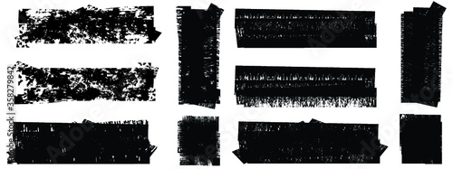 Grunge Paint stripe . Vector brush Stroke . Distressed banner . Black isolated paintbrush collection . Modern Textured shape . Dry border in Black . 