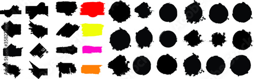 Grunge Paint stripe . Vector brush Stroke . Distressed banner . Black isolated paintbrush collection . Modern Textured shape . Dry border in Black . 