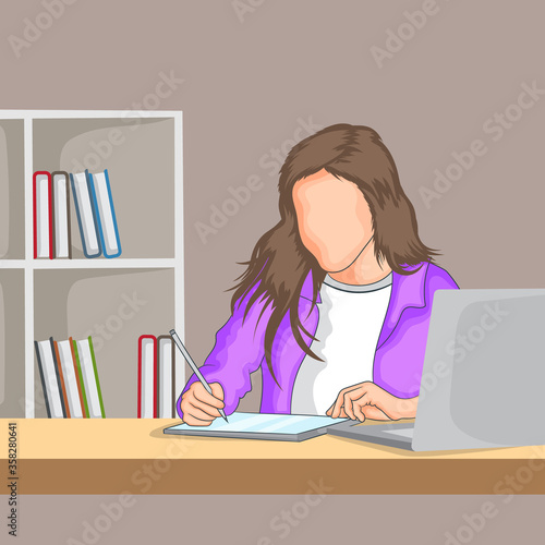 young woman working on her laptop in home