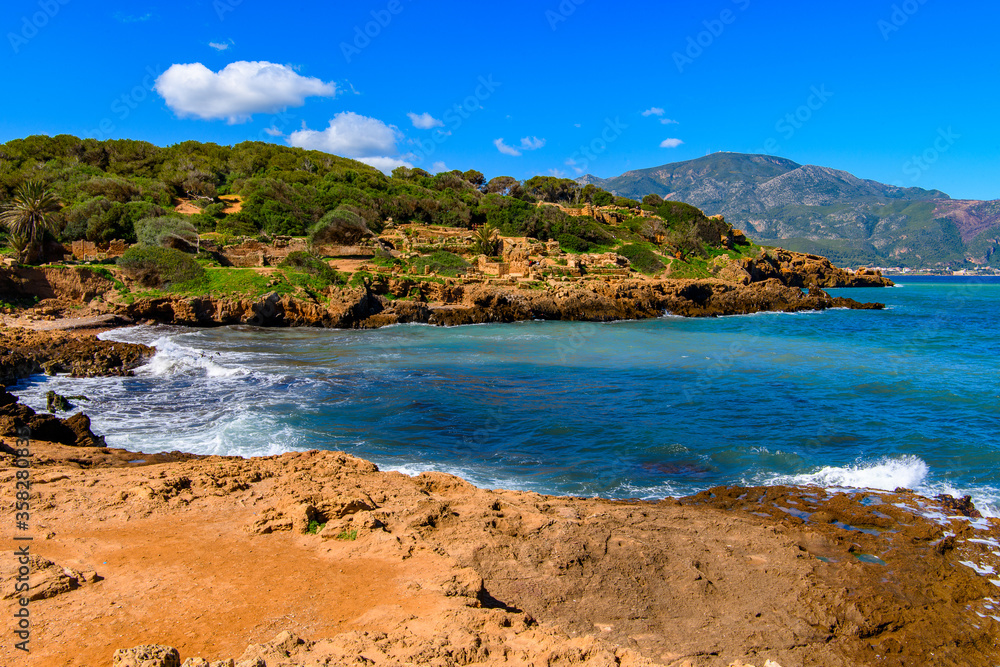 Mediterranean coast of Tipasa, a colonia in Roman province Mauretania Caesariensis, nowadays Algeria. UNESCO World Heritage Site
