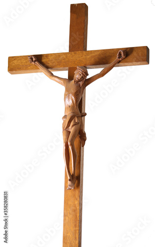 Photo wooden crucifix with the statue of jesus symbol of the catholic
