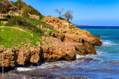 Mediterranean sea coast of Tipasa, a colonia in Roman province Mauretania Caesariensis, nowadays Algeria. UNESCO World Heritage Site