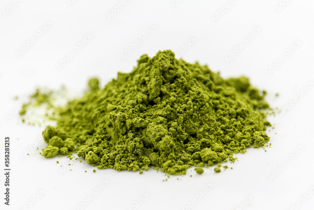 Japanese Matcha Tea Powder on Isolated White Background. Japanese Matcha Tea Powder on Isolated White Background.