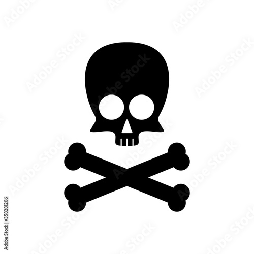 Cute skull with crossbones silhouette isolated on white background. Vector illustration.