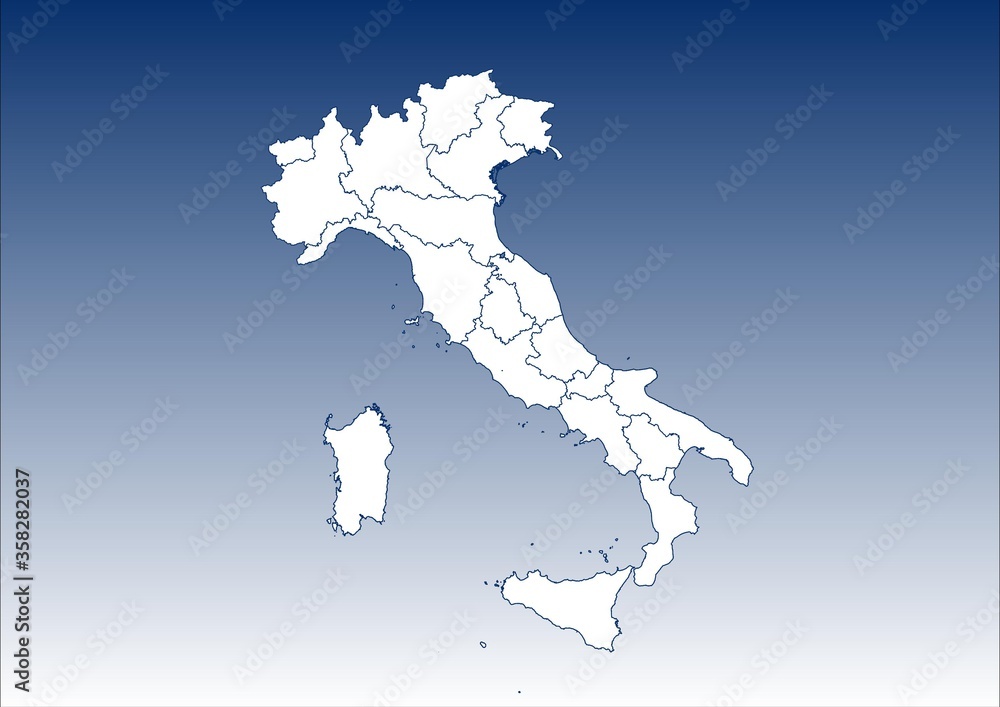 Mapa Włoch z podziałem terytorialnym - obrazy, fototapety, plakaty 