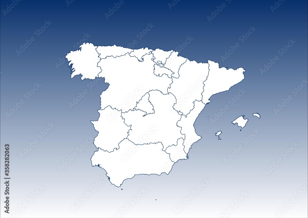 Mapa Hiszpanii z podziałem terytorialnym - obrazy, fototapety, plakaty 