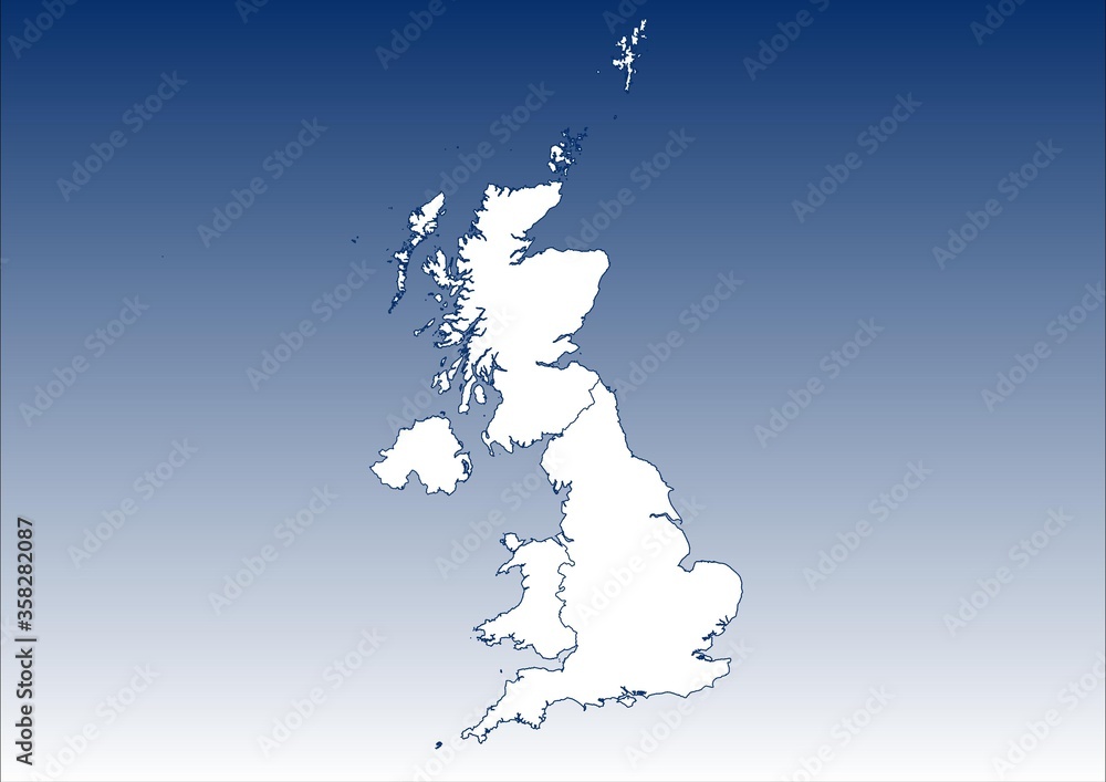 Mapa Wielkiej Brytanii z podziałem terytorialnym - obrazy, fototapety, plakaty 