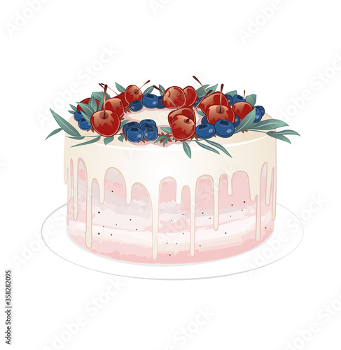 tasty white chocolate cake with berries