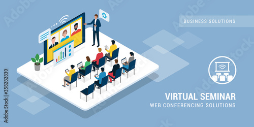 Business team having a video conference during a meeting