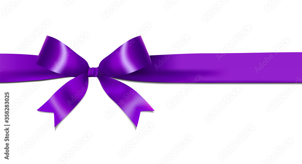Shiny purple ribbon bow isolated on white background with copy space. For using special days. Shiny purple ribbon bow isolated on white background with copy space. For using special days.