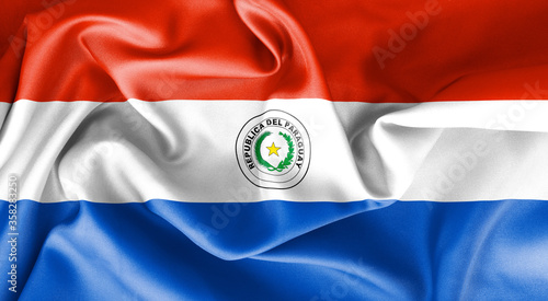 Paraguay flag obverse side texture creased and crumpled up with light and shadows