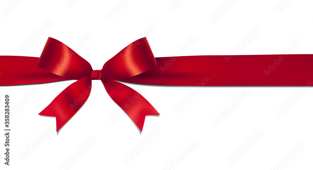 Shiny red ribbon bow isolated on white background with copy space. For using special days. Shiny red ribbon bow isolated on white background with copy space. For using special days.