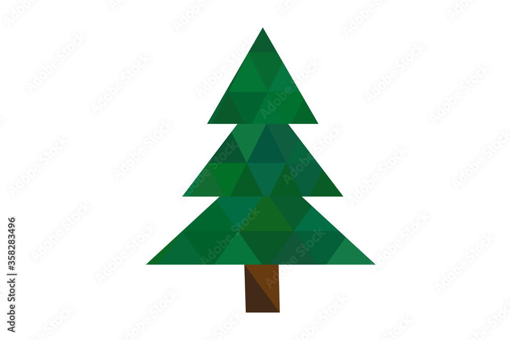Dark green low polygon style christmas tree vector illustration consisting of triangles.
