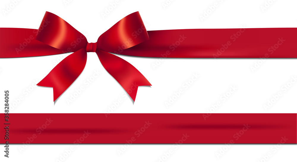 Shiny red ribbon bow isolated on white background with copy space. For using special days. Shiny red ribbon bow isolated on white background with copy space. For using special days.