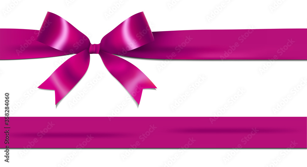 Shiny pink ribbon bow isolated on white background with copy space. For using special days. Shiny pink ribbon bow isolated on white background with copy space. For using special days.