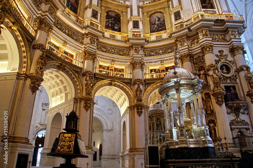 View of the elaborate architecture inside the Santa Maria de la Encarnacion Cathedral Granada, Andalusia, Spain