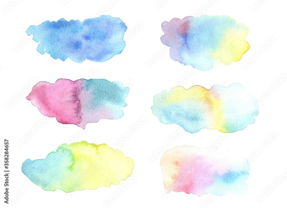 Watercolor rainbow splashes collection. Watercolor stain. 