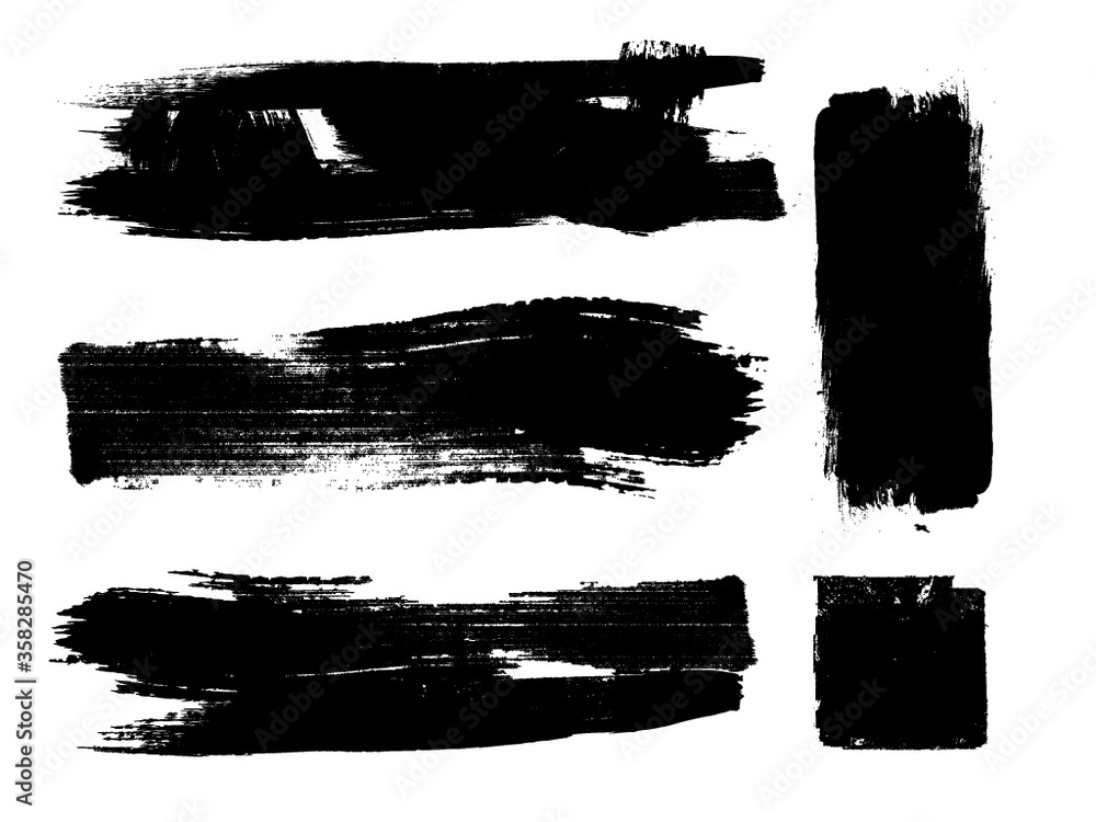 Grunge Paint Roller . Vector brush Stroke . Distressed banner . Black stripes isolated. paintbrush collection . Modern Textured shape . Dry border in Black . Bulge lines