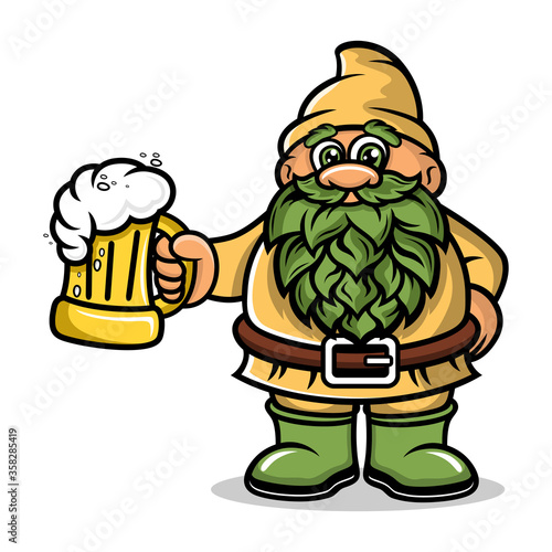 Cartoon Dwarf Mascot with a mug beer logo.Vector illustration.