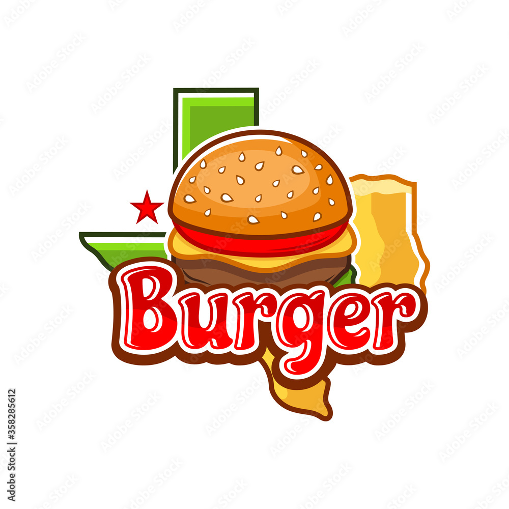 Burger and Texas Map logo.Vector illustration. Burger and Texas Map logo.Vector illustration.