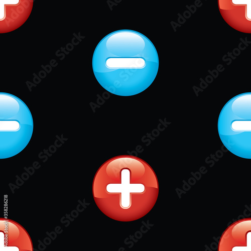 Seamless pattern of buttons with signs minus and plus