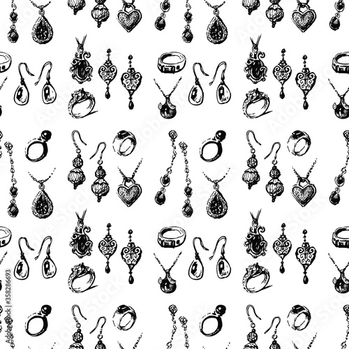 Seamless pattern of sketches various female jewerly