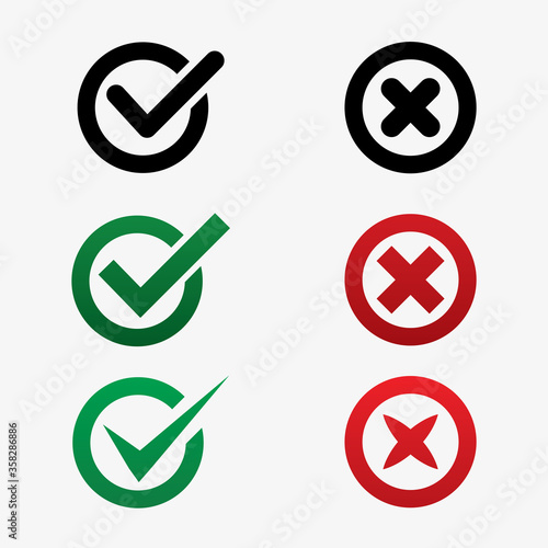 Button icons for: Accepted Rejected, Approved Disapproved, Yes No, Right Wrong, Green Red, Correct False, OK Not Ok. Vector mark web symbols in green and red.