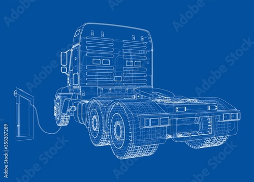 Electric Truck Charging Station Sketch. Vector
