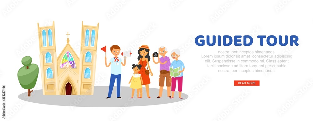 tour guide, advertising banner, tourist website, travel information portal, journey vacation, cartoon style vector illustration. Men, women sightseeing tours, people explore sights, poster travelers. tour guide, advertising banner, tourist website, travel information portal, journey vacation, cartoon style vector illustration. Men, women sightseeing tours, people explore sights, poster travelers.