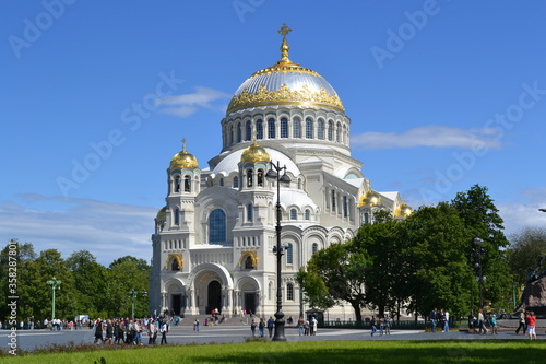 KRONSTADT, RUSSIA – JUNE 21, 2014: The Naval cathedral of Saint Nicholas in Kronstadt in the sunny day 