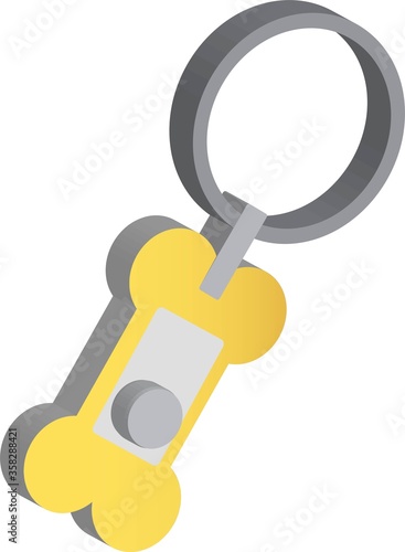 Vector colored isometric 3d icon of yellow clicker for dog training isolated on white background, flat cartoon design, bone shape	