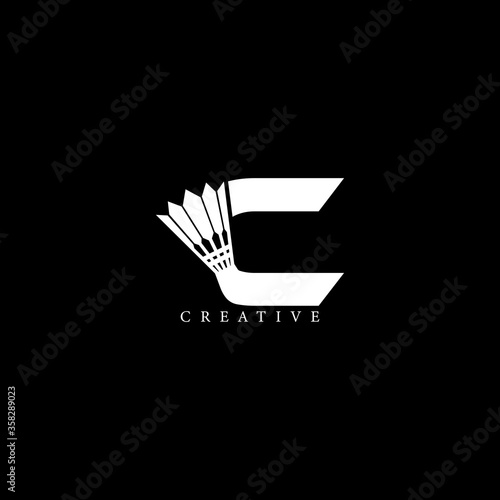 Shuttlecock concept simple flat C letter logo design
