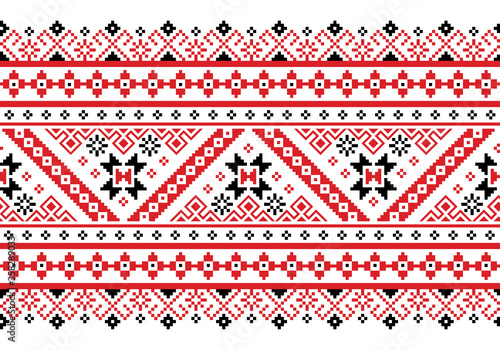 Ukrainian, Belarusian folk art vector seamless pattern in red and black, inpisred by traditional embroidery Vyshyvanka 
 