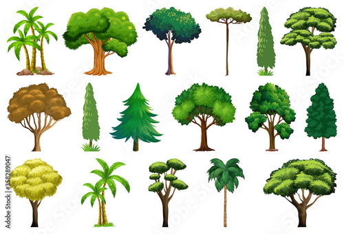 Set of variety plants and trees