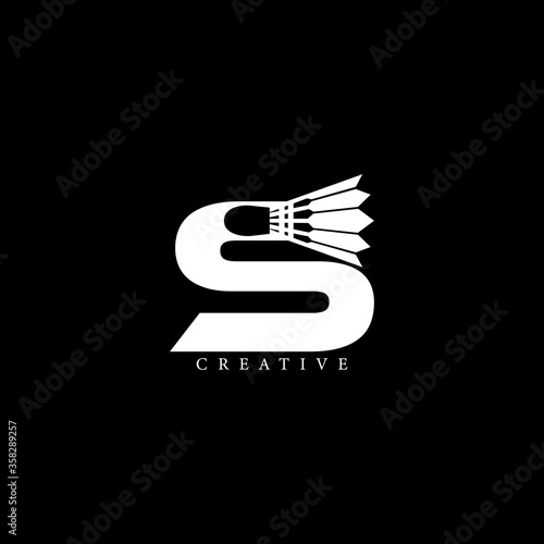 Shuttlecock concept simple flat S letter logo design