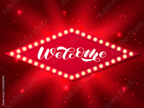 Welcome brush lettering in a rhombus frame. Vector illustration for card or poster