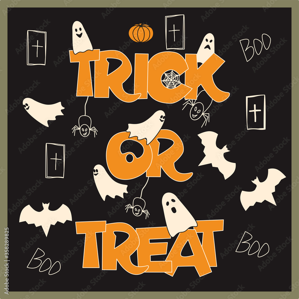 Naklejka premium Trick or treat vectoir illuctration on black background.