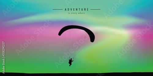 paragliding on aurora borealis beautiful polar lights background vector illustration EPS10