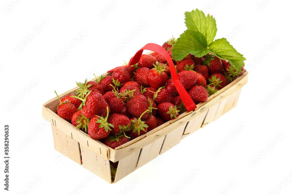 Rectangular basket full of strawberries on a white background Rectangular basket full of strawberries on a white background