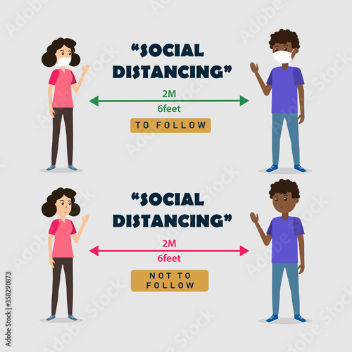 Social distancing and racism illustration, black lives matter illustration poster, vector