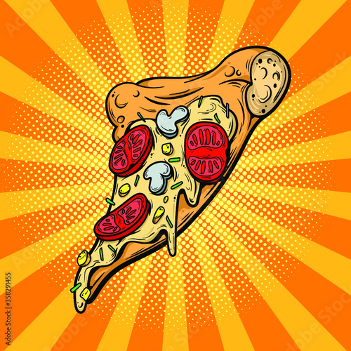 Slice of pizza Fast food on yellow  background