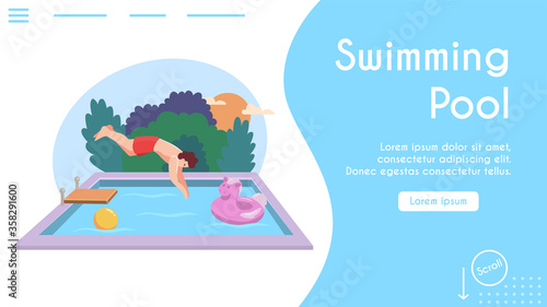 Vector banner illustration of man jumping into pool