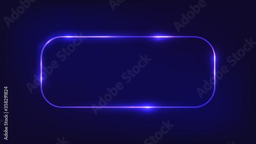 Neon rounded rectangle frame with shining effects 