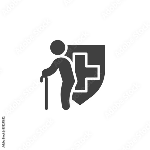 Disability insurance vector icon. filled flat sign for mobile concept and web design. Senior Health Insurance glyph icon. Symbol, logo illustration. Vector graphics